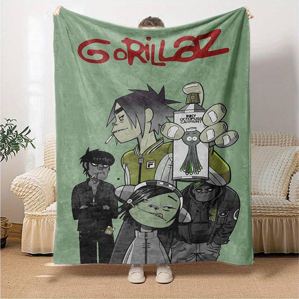 1 шт. Плед Gorillaz с чернильным принтом, мягкий фланелевый, уютный, для всех сезонов, полиэстер, идеально подходит для дома, офиса
