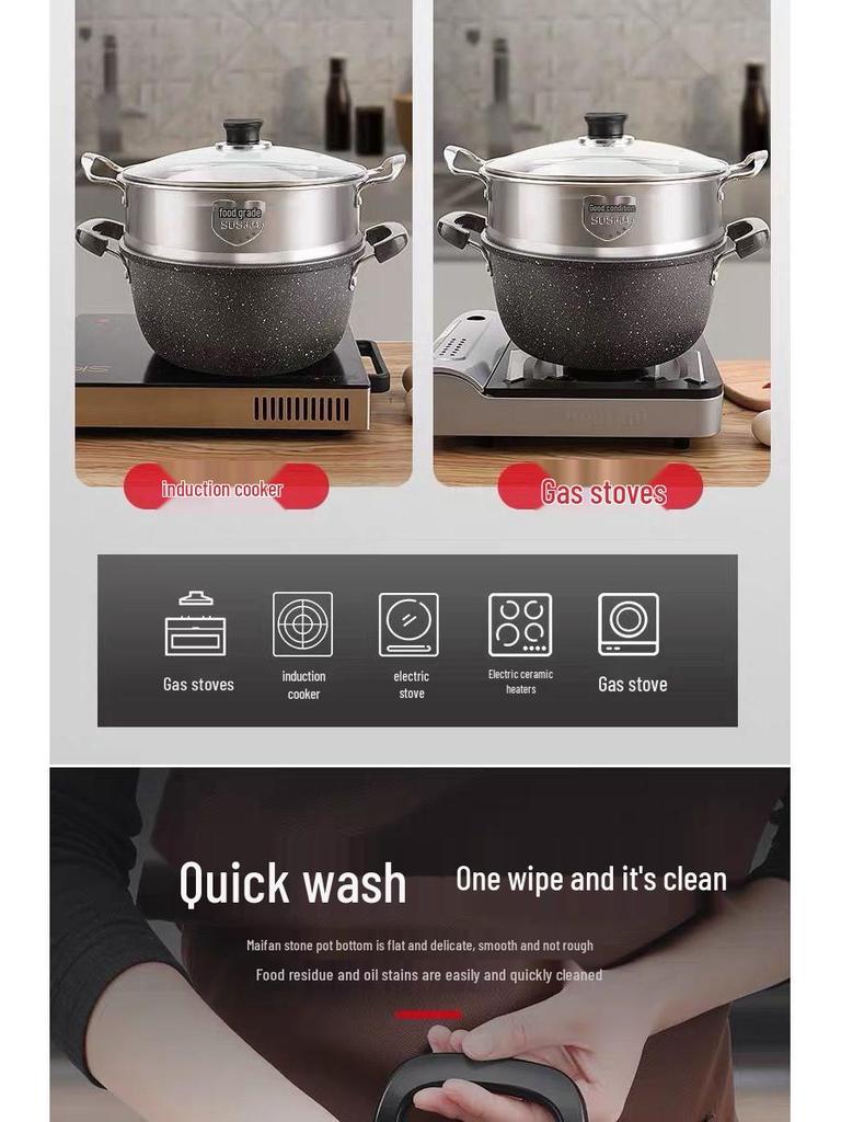 Maifan Stone Non-Stick Soup Pot, Large Capacity Double-Ear Design for Induction and Gas Stoves.