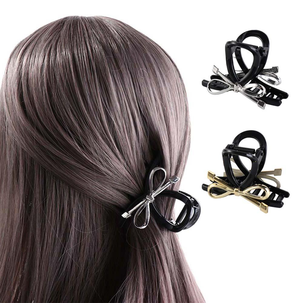 Acrylic Bow Hair Claw Korean Style Bow Crab Clip Cool Metal Bow Claw Clip Ladies