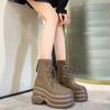 Fashion 9CM Winter Warm Leather Ankle Boots Women Autumn High Platform Fur Shoes 2024 Woman Heels Chunky Motorcycle Boots Booties Mujer
