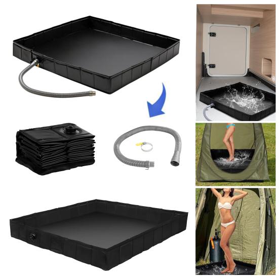 Outdoor Shower Base with Detachable Drain Pipe Foldable Waterproof PVC Outdoor Camping Beach RV Shower Pan Floor Stall
