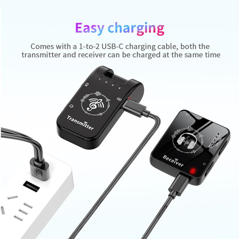 2.4G Wireless In-Ear Monitor System 282° Rotate Transmitter Portable Collar Clip Receiver Rechargeable Automatic Pairing Low Lat