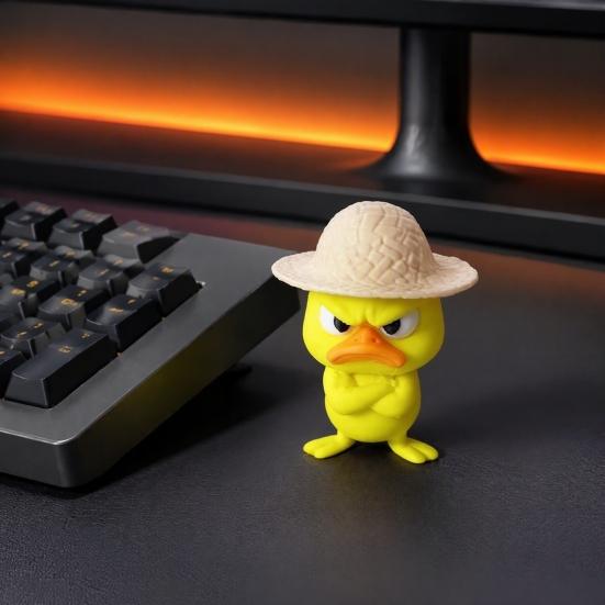 Фигурка Злой Маленький Желтый Утенок 4 шт., 3D-печатные фигурки, Мини-ворчун в соломенной шляпе, Компактное украшение для подставки монитора, Милый, Скрестивший руки