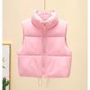 Women Short Cotton Down Vest Sleeveless Warm Stand Up Collar Outerwear Casual Winter Loose Basic Thick Jacket Female Clothes