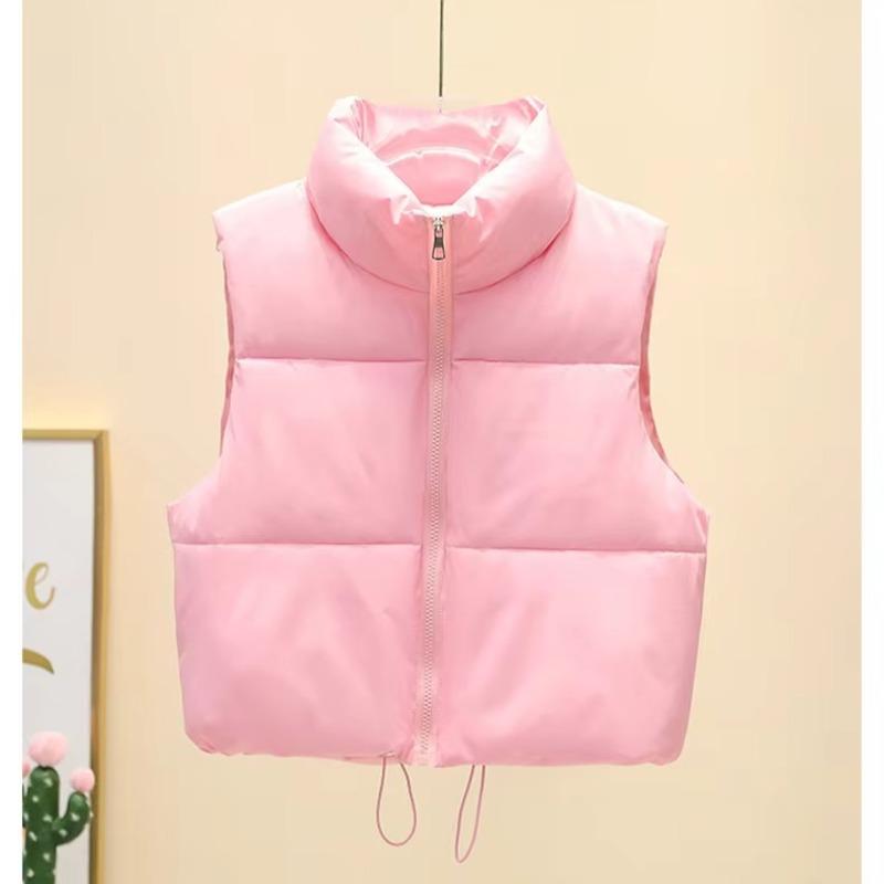 Women Short Cotton Down Vest Sleeveless Warm Stand Up Collar Outerwear Casual Winter Loose Basic Thick Jacket Female Clothes