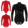 Men's Wetlook Bodysuit Long Sleeve One-Piece Bodysuit Patent Leather Jumpsuit Shiny Latex Catsuit Rompers