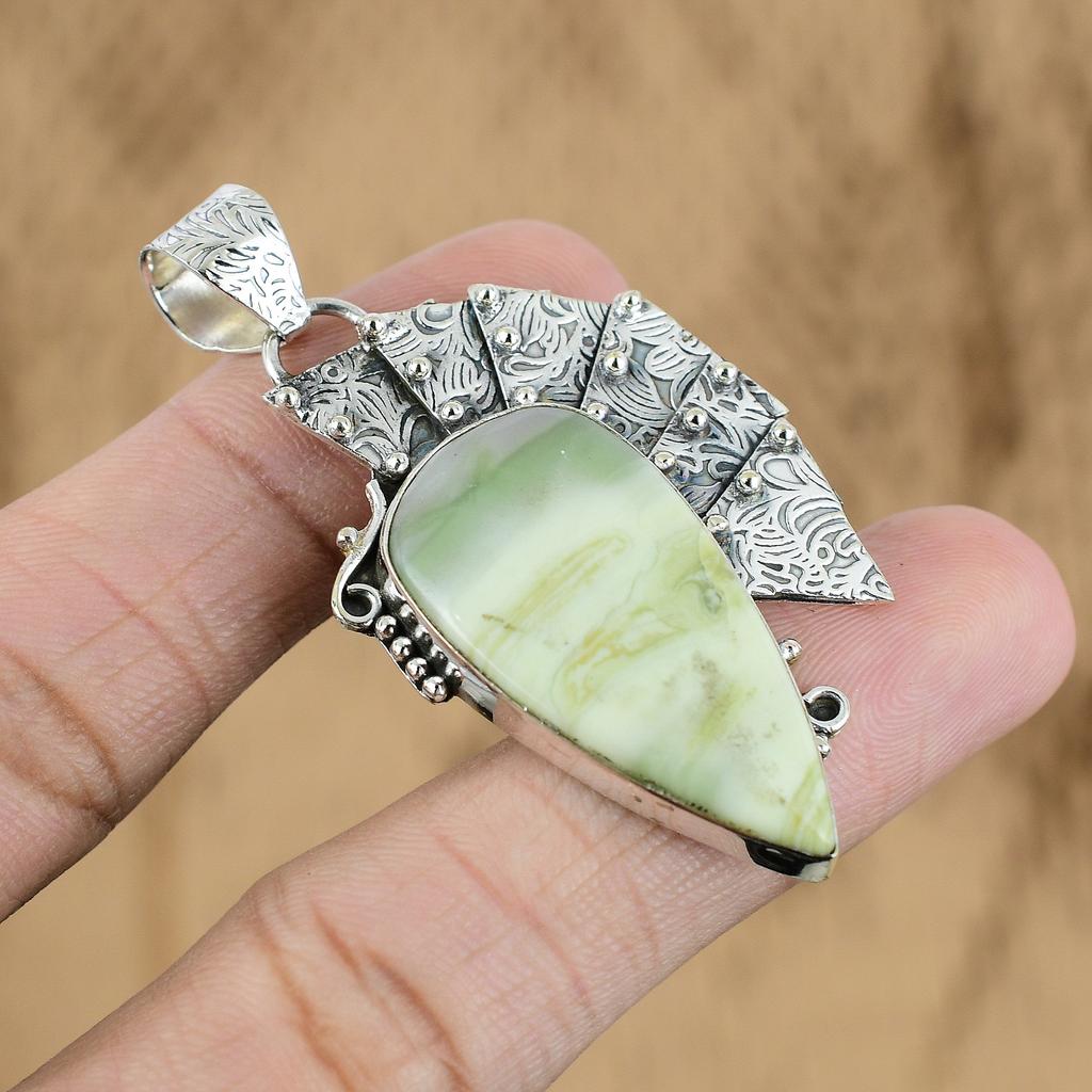 Womens Day Sale Pear Natural Green Zebra Jasper Pendant Jewelry Sterling Silver