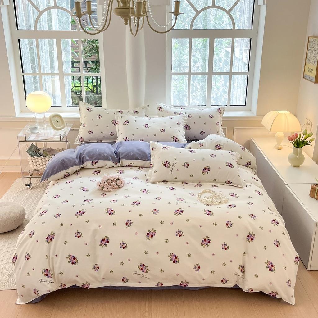 Маленький свежий комплект из четырех предметов из чистого хлопка с потертостями, приятная к коже простыня, пододеяльник из стиранного хлопка, комплект из трех предметов для общежития