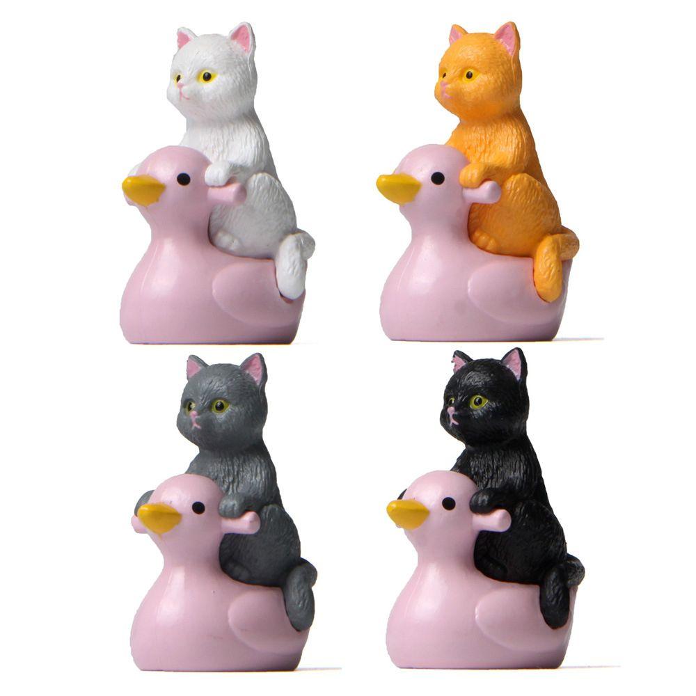 Model Home Decoration Pet Figurines Cat Miniature Cat Ornaments Sitting Pink Duck Cat Small Statue