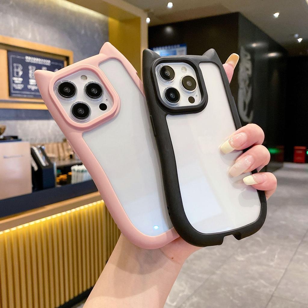 Милый 3D Чехол для телефона с ушками кошки Для iPhone Air 17 E 16 Plus 15 14 13 12 11 Pro Max X XS XR 7 8 SE 2022 2020 17E 16E Ударопрочный Матовый Прозрачный Задний Чехол