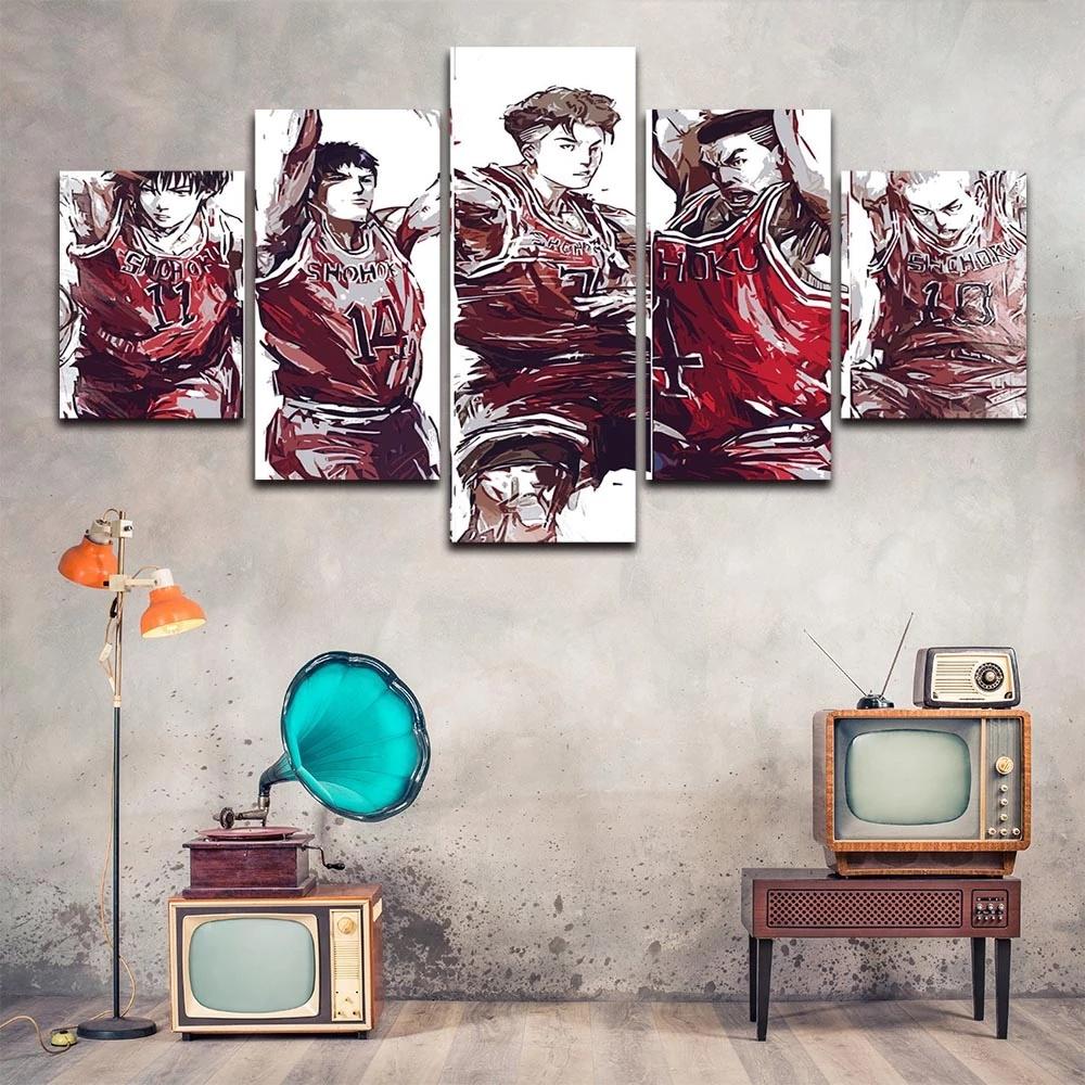 Canvas Prints Frame 5 Pieces Modular Slamdunk Shohoku Poster Picture Modern Wall Art Anime Characters Paintings Room Home Decor