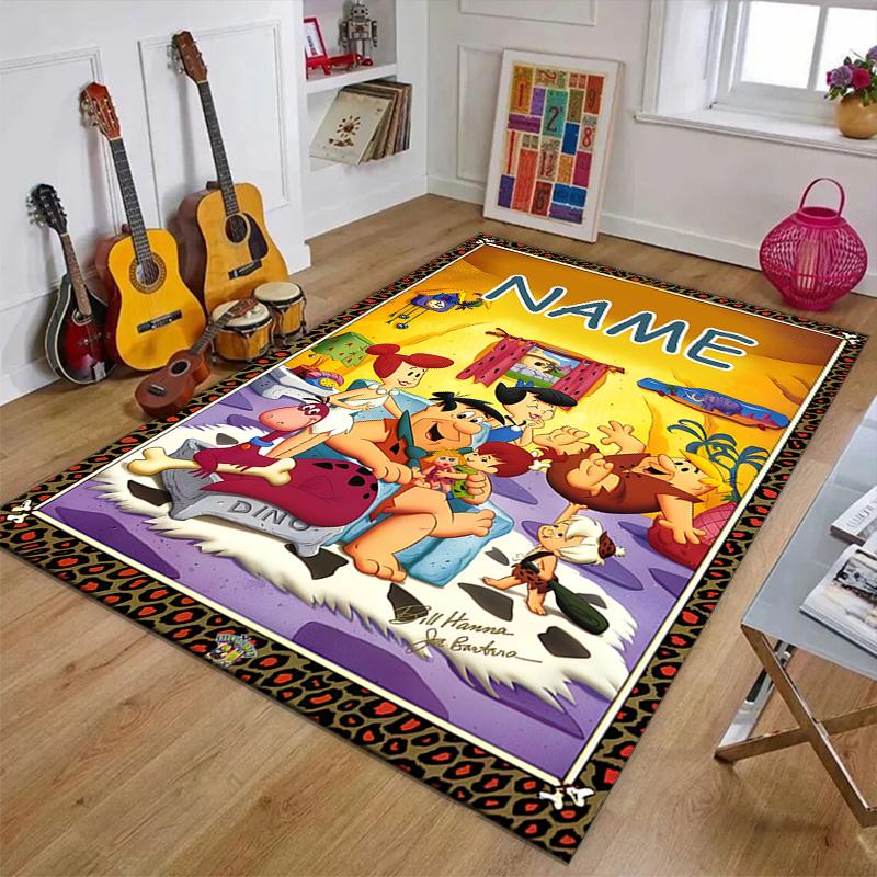 Custom Flintstone Mat Personalized Name, Polyester Washable Indoor Entryway Rug, Gift for Christmas, Easter, Thanksgiving Day