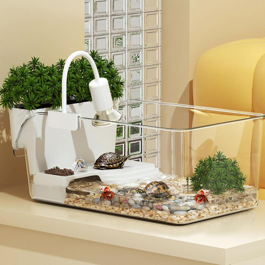 32.7x19.3x12.2cm PET Aquatic Turtle Tank Decorative Reptile House Transparent Small Tortoise Breeding Box for Reptile Crab