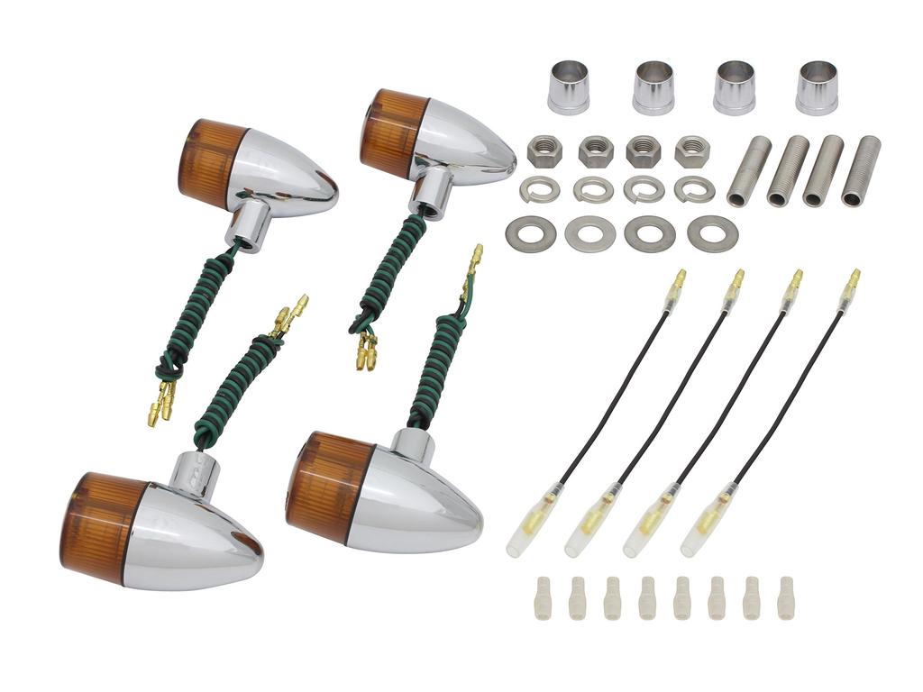 POSH FAITH Motorcycle Accessories Classic Bullet Type Turn Signal Kit SR500 Chrome Lens SR400/FI (1985-) (1985-1998) Body/Orange 010098-53