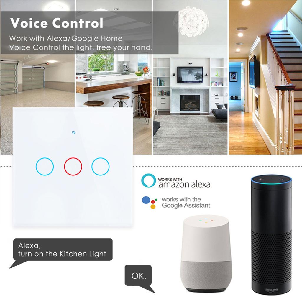 EU/US Smart Switch Alexa RF433 No Neutral Tuya Control Works With Google 1/2/3 Gang Smart Life Home Light WiFi Touch Switches