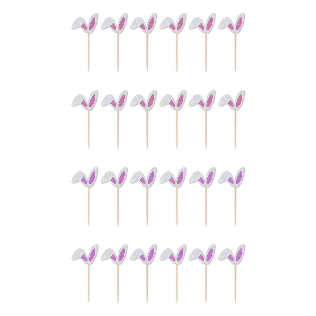 12Pieces Rabbits Ear Cupcake Toppers Easters Cake Decoration Set Easters Cake Picks Set Suitable for Party Celebration