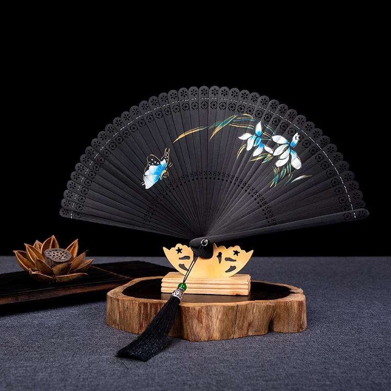 Chinese Style Full Bamboo Cut Out Painted Carving Handmade Women's Folding Fan Daily Retro Fan Chinese Ancient Style Craft All Bamboo Fan