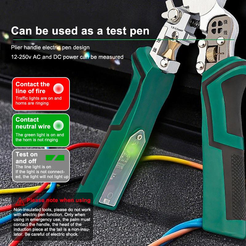 Инструмент для зачистки проводов 10 в 1 с функцией измерения электричества, плоскогубцы для зачистки проводов для резки и вытягивания проводов, ножницы