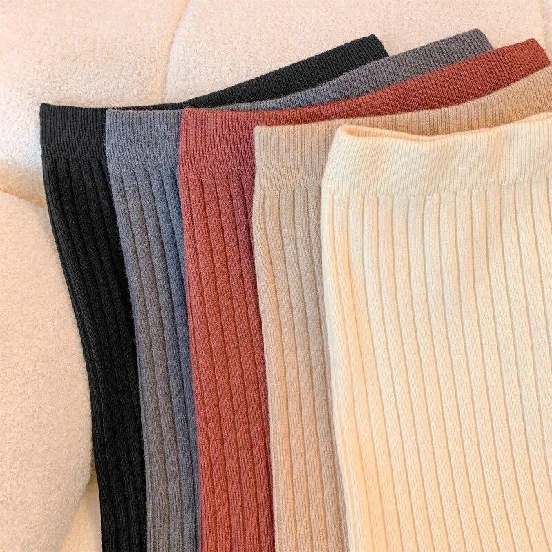 Элегантная офисная женская однотонная прямая юбка, повседневная трикотажная юбка в полоску, осень/зима, юбка средней длины с высокой талией и запахом на бедрах 29474