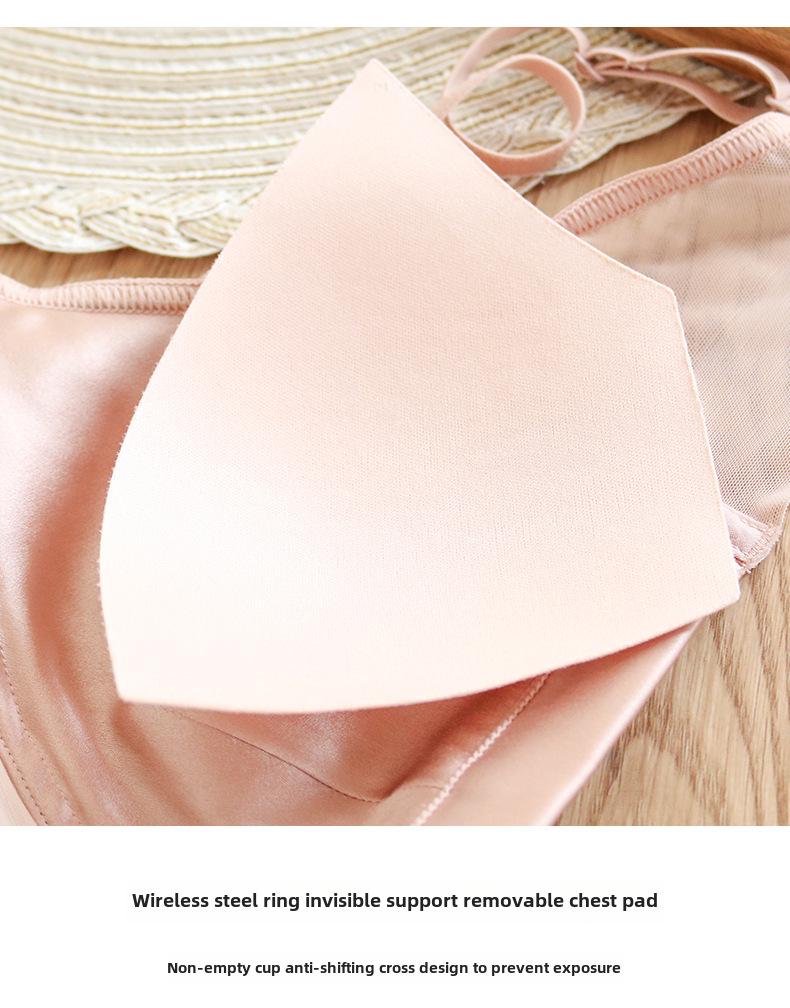 Бесшовный бюстгальтер Tangge Silk: Весна/лето, без косточек, атласный шелк Mulberry, тонкий, французский стиль, съемный