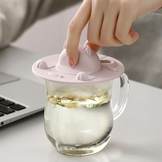 Силиконовая крышка для кружки с дизайном кошки, герметичная крышка для стакана с прорезью для чайного пакетика, термостойкая, нескользящая, безопасная для микроволновой печи, крышка для кружек для кофе, чая, молока