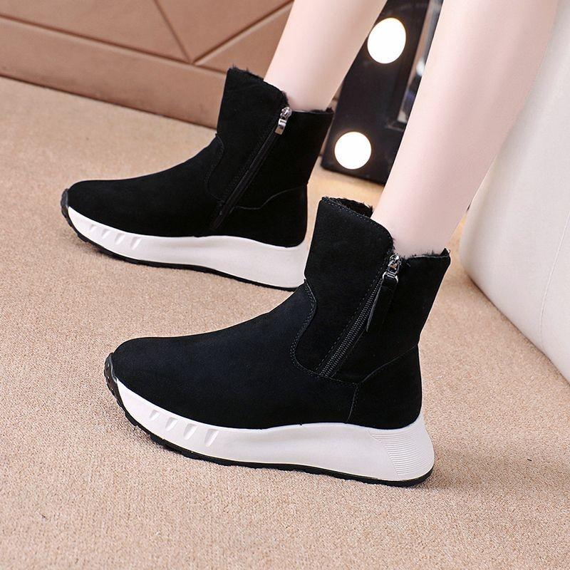 Popular thick-soled suede snow boots with velvet warm high-top cotton shoes for women's new soft-soled mother shoes in winter