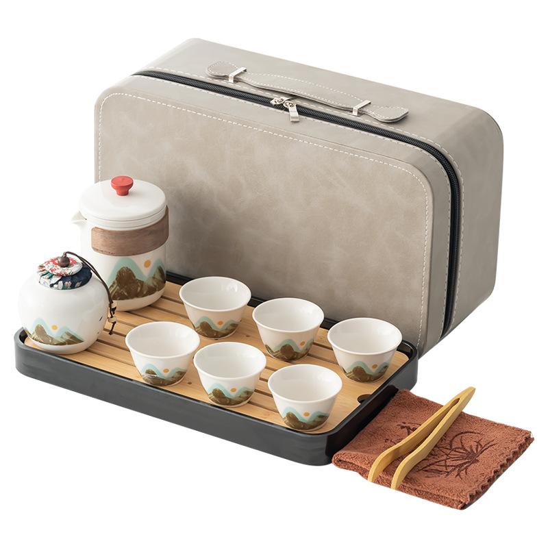 Holiday set, retro Qingshan Guyun tea set, light luxury brewing teapot, the whole set with tea tray, company gifts