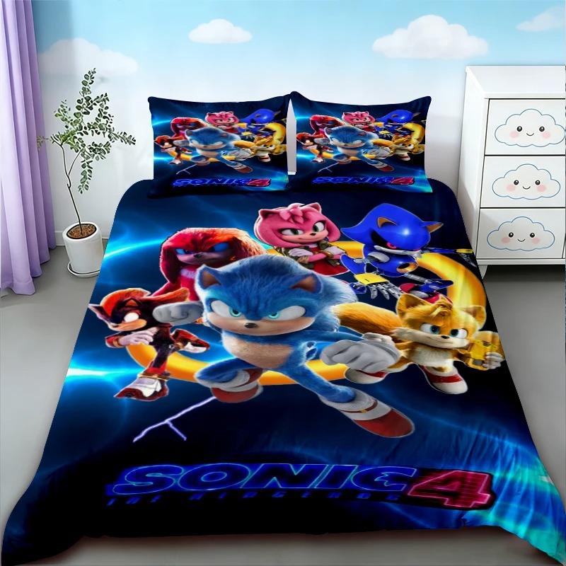 Cartoon Duvet Cover Set Boys Gifts Sonic Cartoon Bedding Set Soft and Comfortable Children Bedroom Decor Queen King
