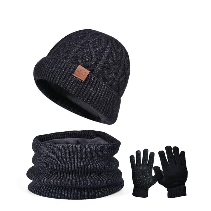 Winter Hat Gloves Scarf Set Fleece Warm Cold Protection Ear Protection Wool Hat Men's Knitted Pullover