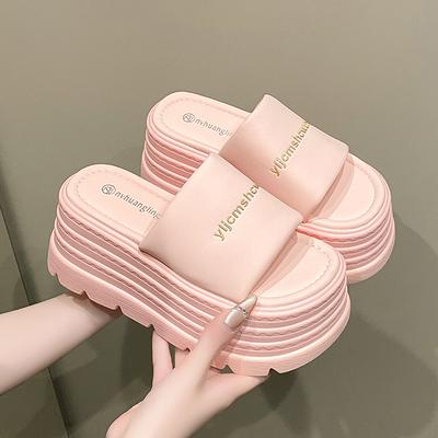 Модные 8-сантиметровые повседневные шлепанцы на танкетке для женщин, новые летние нескользящие сандалии на платформе, женские удобные пляжные шлепанцы с открытым носком на массивной подошве