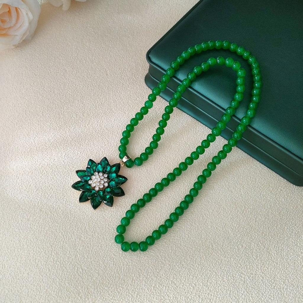 Хрустальный цветок двойная подвеска цепочка для свитера цепочка из черных бусин длинное ожерелье модное в стиле легкой роскоши женские универсальные аксессуары для одежды