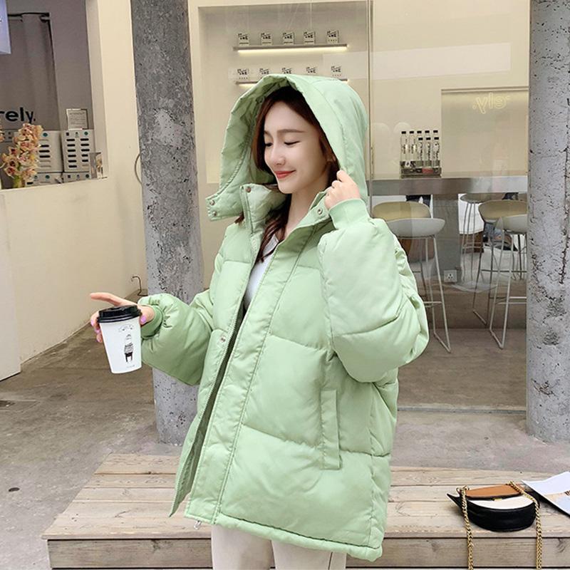 Женская осенне-зимняя куртка, парка с коротким воротником-стойкой и капюшоном, сплошной цвет M-XXL