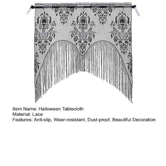 Halloween Tablecloth Decoration Black Lace Table Runner Round Spider Cobweb Table Cover Fireplace Mantel Scarf Lampshade Bat Wall Stickers for