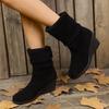 Fashion Large Wedge Heel Height Increasing Fashion Boots 2024 Autumn/winter Suede Round Toe European and American Style Women's Boots