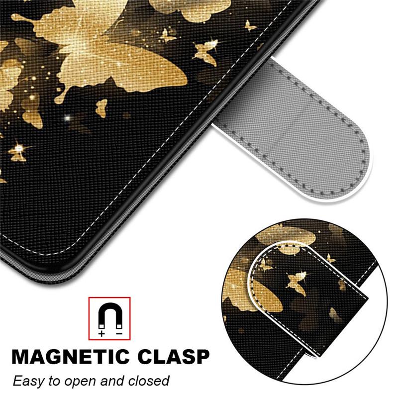 Модный расписной узорный чехол-книжка с ремешком для iPhone Samsung Huawei Honor Xiaomi Redmi OPPO Realme Moto Asus