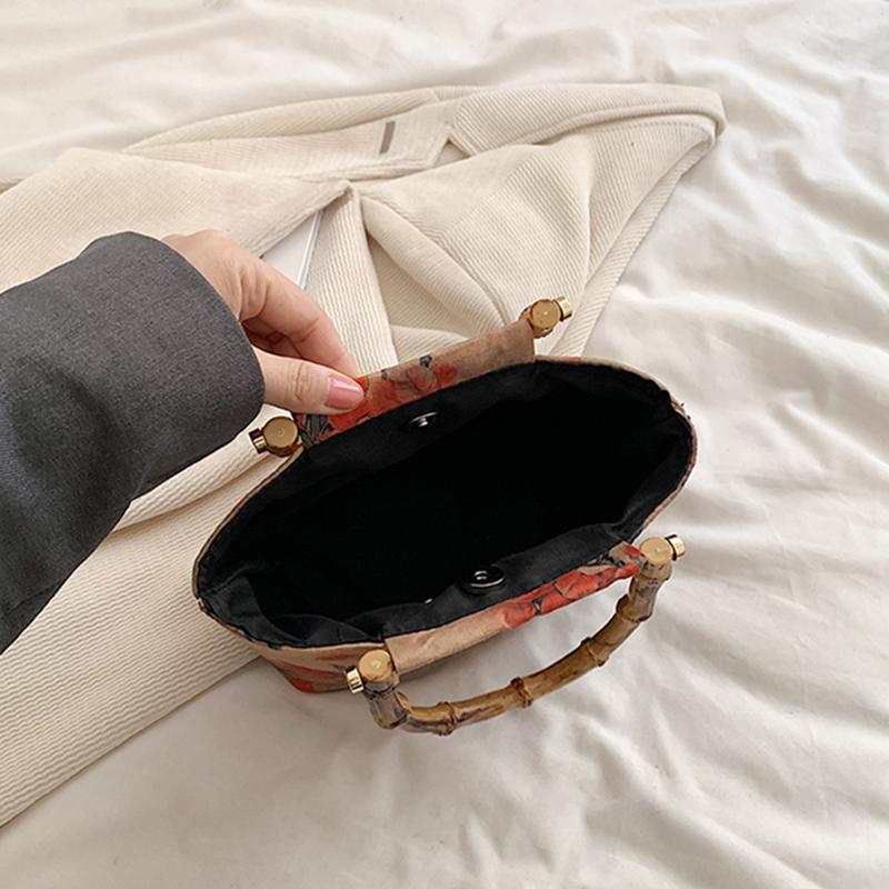 Этнические цветочные холщовые сумки для женщин женственная сумка-тоут с деревянной ручкой дизайн с принтом новая мода