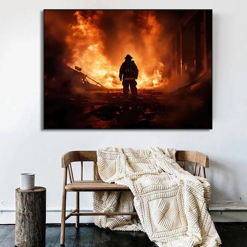 Brave Charge Firefighter Heroes Posters and Prints Canvas Printing Modern Wall Art Picture for Living Room Home Decor Gifts