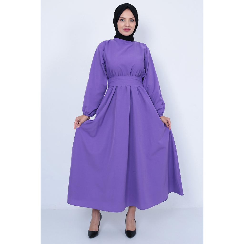 Сезонное черное платье в хиджабе с эластичной талией и поясом