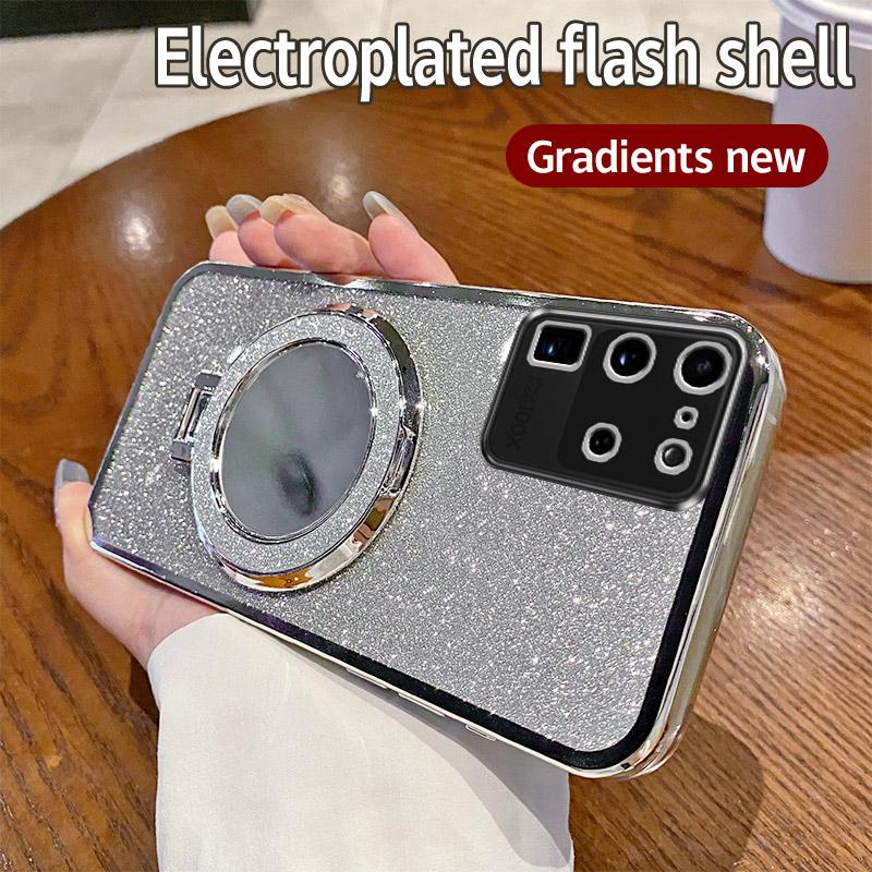 S20 Mirror Luxury Glitter Magnetic Bracket Case For Samsung Galaxy S20 Ultra S20 Plus Plating Soft Bumper Cover S20 FE Cover
