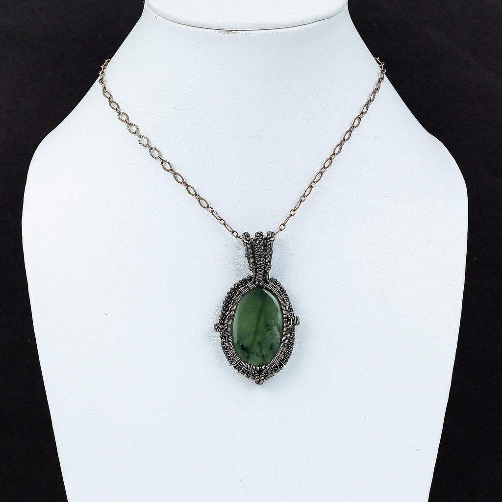 Prehnite Pendant Copper Wire Wrapped Gemstone Pendant Handmade Pendant Wire Wrapped Jewelry Birthstone Pendant Copper Jewelry Gift For Wife