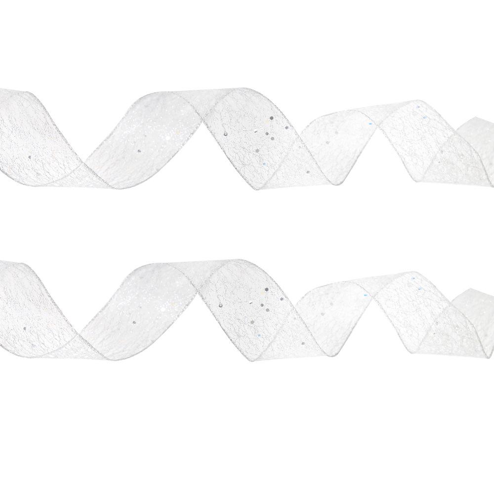 2-Meter Christmas Ribbon with Mesh Edge and Glitter - Home and Tree Decoration