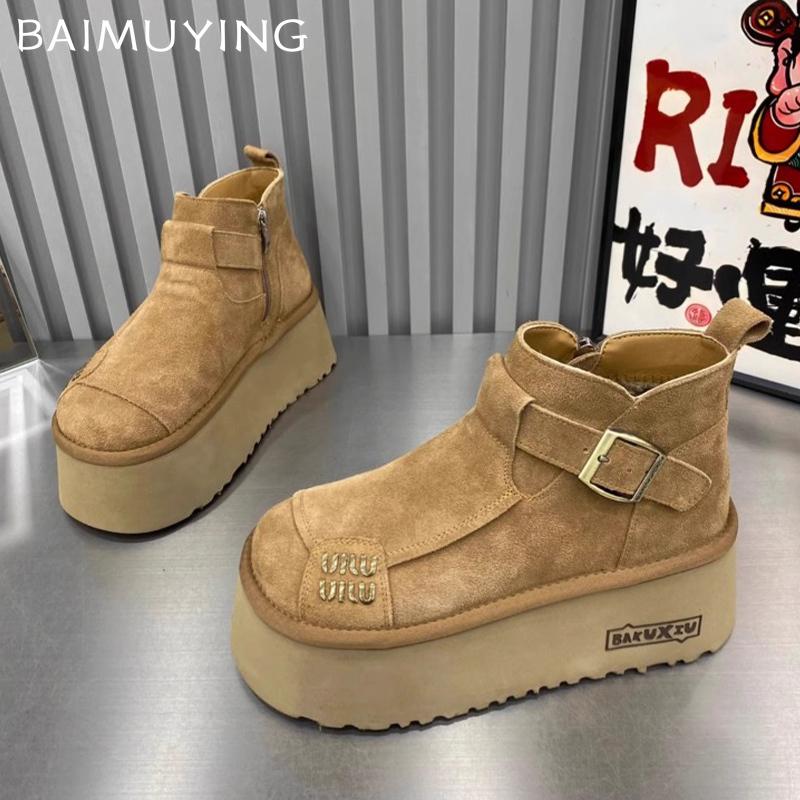 Женские зимние ботильоны на платформе, замшевые короткие, плюшевые, на среднем каблуке, хлопковые туфли 2025 года, модные дизайнерские теплые нескользящие зимние ботинки Botas De Mujer