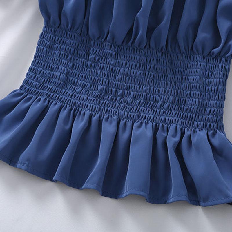 Короткая шифоновая рубашка с квадратным вырезом, топ с пышными рукавами, женская тонкая рубашка с коротким рукавом, женские блузки, простой повседневный стиль