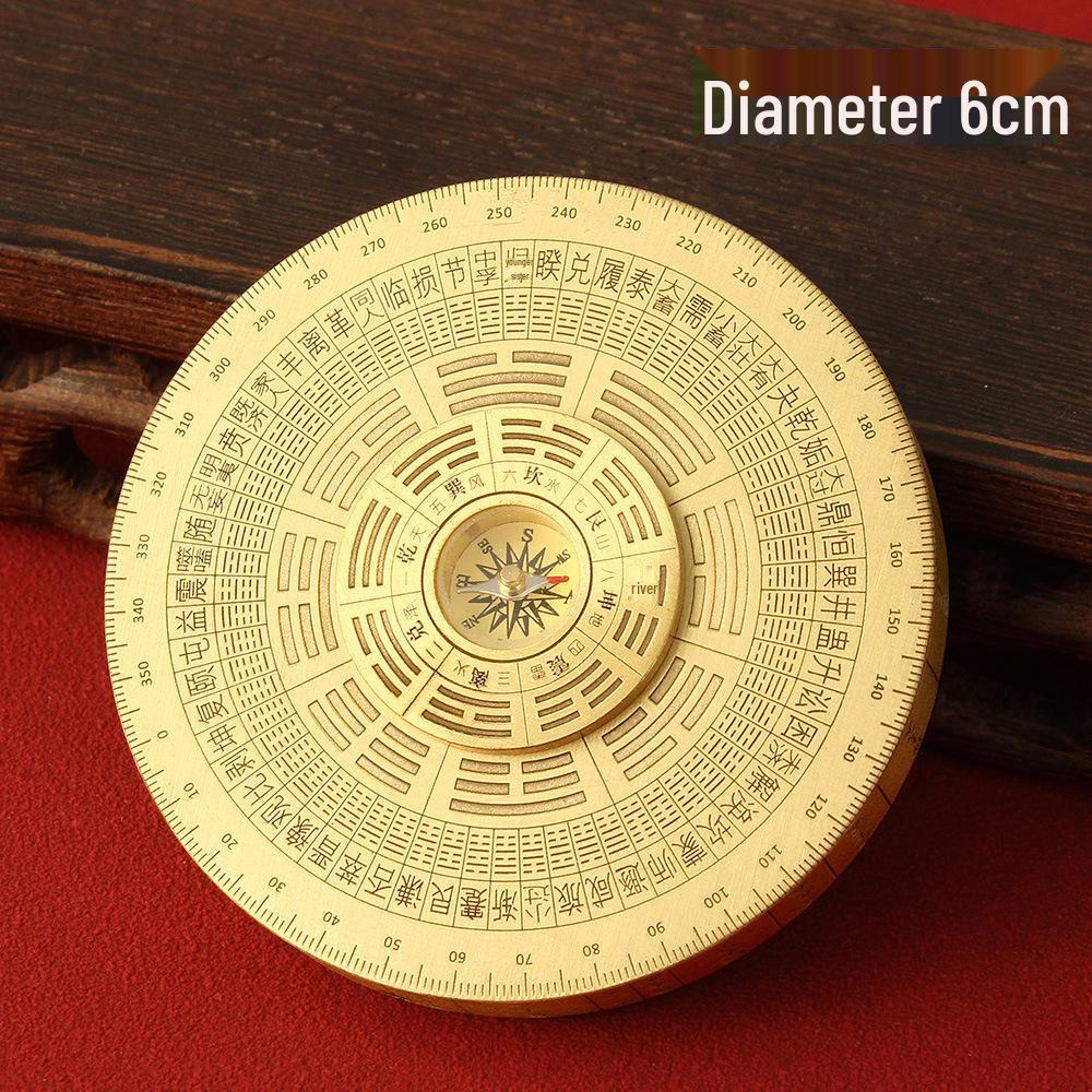 All-Copper Brass Rotating Bagua Compass with Dual-Sided Turntable and Handle