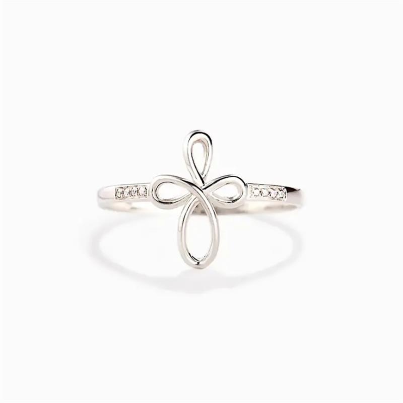 Xiaomi Huitan Silver Color Hollow Cross Ring for Women Minimalist Thin Band Finger Accessories Inlaid CZ Fashion Daily Party Jewelry