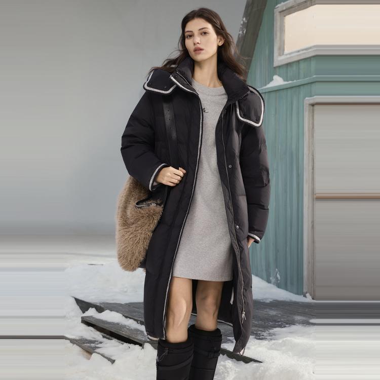 ELLE French Basic Color Block Zipper Fashion Design 90 White Duck Down Casual Versatile Long Sleeve Hooded Warm Puffer Jacket Women outerwear EY52954
