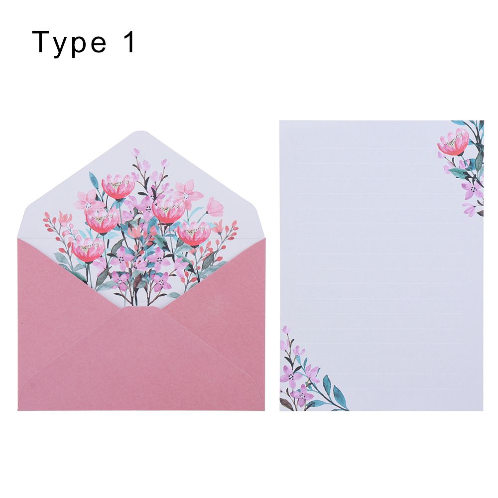Invitation Card Office School Floral Pattern Paper Printed Flower Letter Envelopes Set Love Note