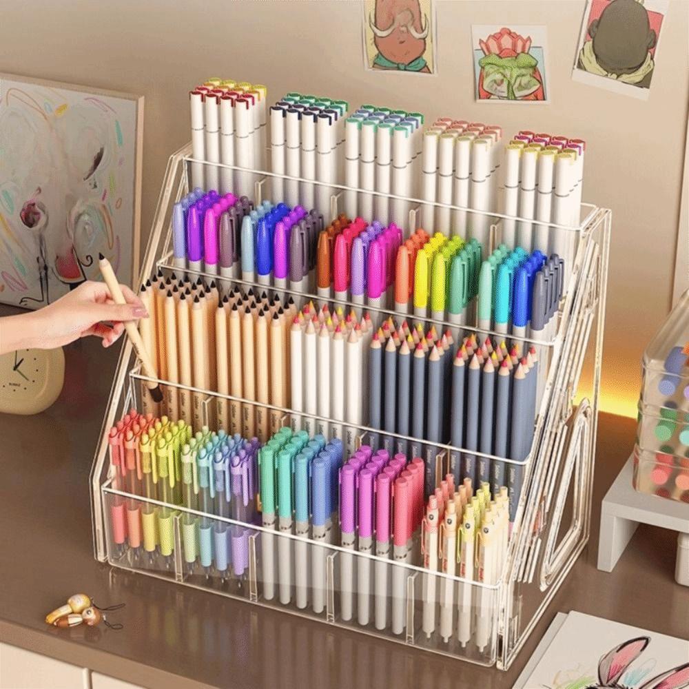 3/4/5 Layers Nail Polish Display Organizer Acrylic Marker Pen Storage Box Office/School