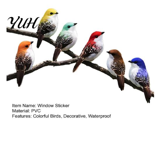 Bathroom Window Cling Bird on Branch Sticker, Colorful Birds Decorative Static Glass Film Decal, Waterproof Removable Animal for Stickers