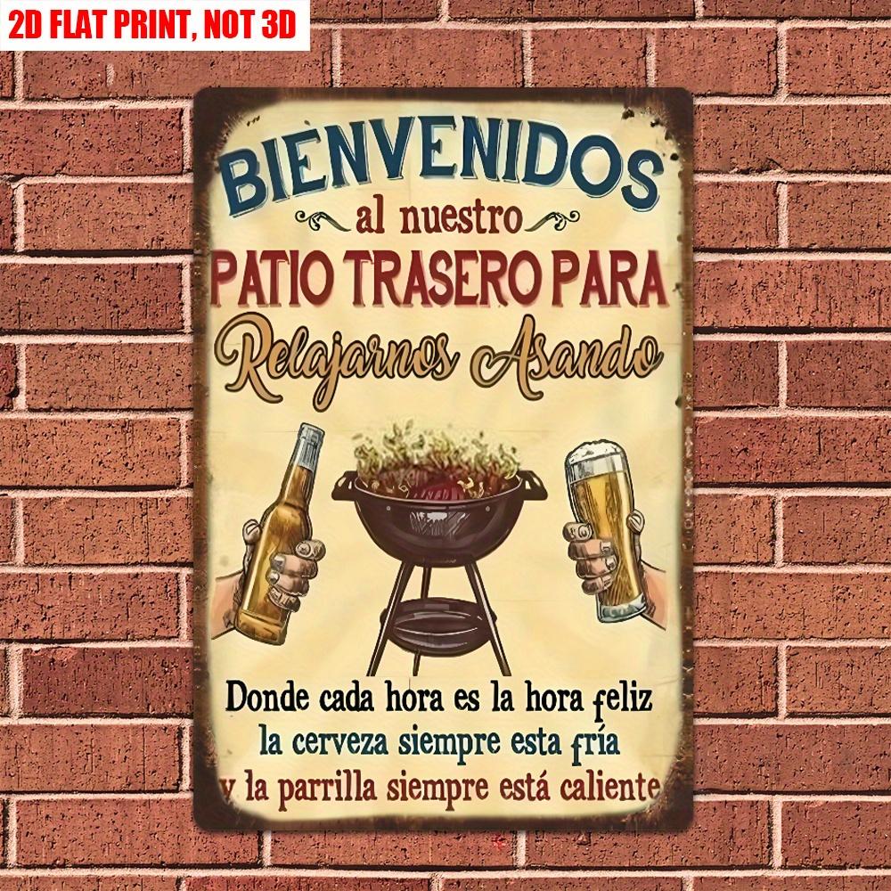 Винтажная металлическая табличка "Bienvenidos al nuestro Patio Trasero" - Рустик-арт для барбекю, Прочная металлическая табличка с приветствием на испанском
